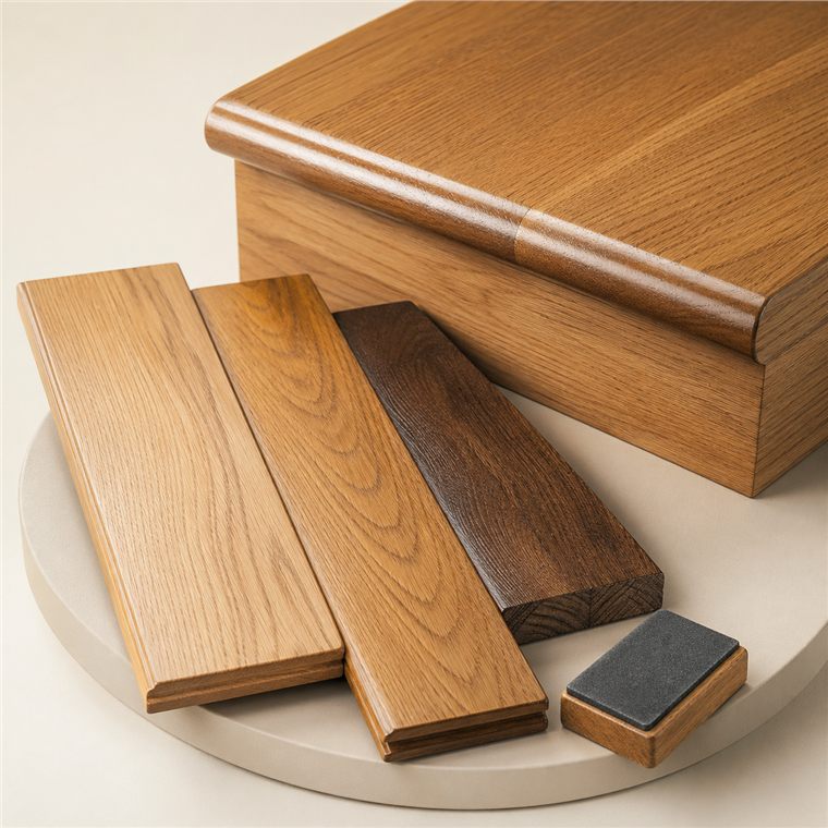 Holzboden und Treppenstufe als 3D-Motiv